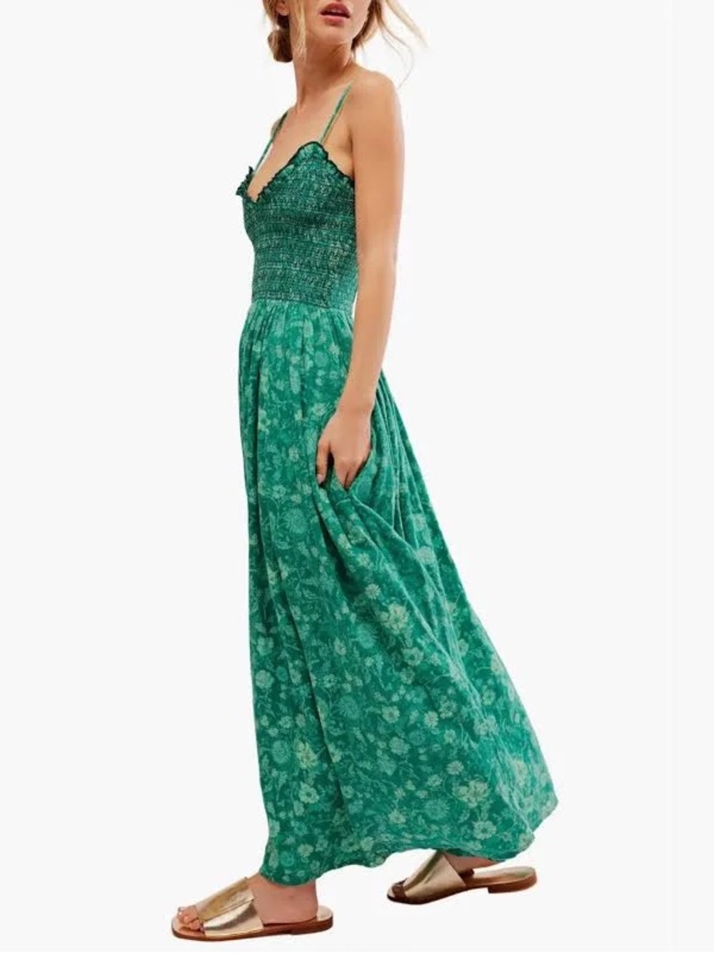 Free People Sweet Nothings Green Spaghetti Strap Midi Sundress SZ Small NWT